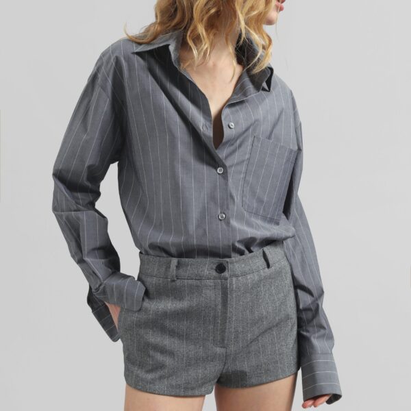 The Frankie Shop Tenby Striped Hot Pants - Grey Melange - Oversized Minimalist Pants in Grey - Shop at Coveti