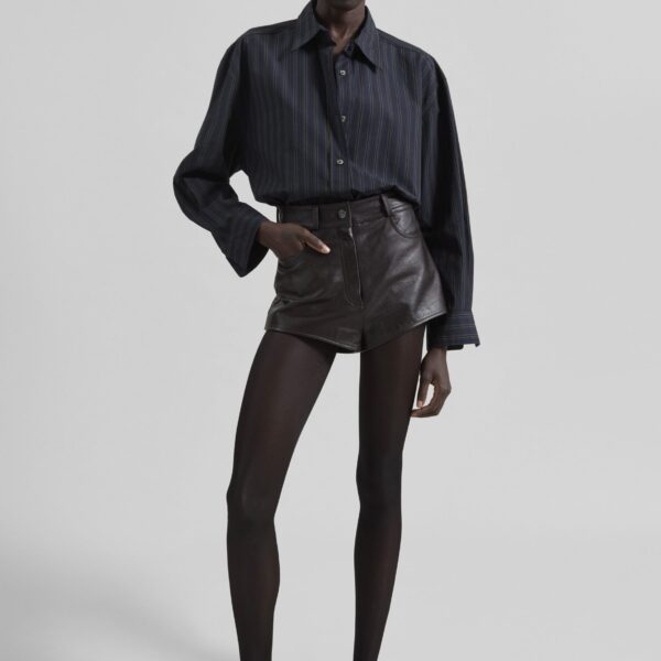The Frankie Shop Toulon Shirt - Navy/Black Stripe - Oversized Minimalist Tops in Blue - Shop at Coveti