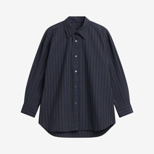 The Frankie Shop Toulon Shirt - Navy/Black Stripe - Oversized Minimalist Tops in Blue - Shop at Coveti