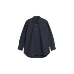The Frankie Shop Toulon Shirt - Navy/Black Stripe - Oversized Minimalist Tops in Blue - Shop at Coveti