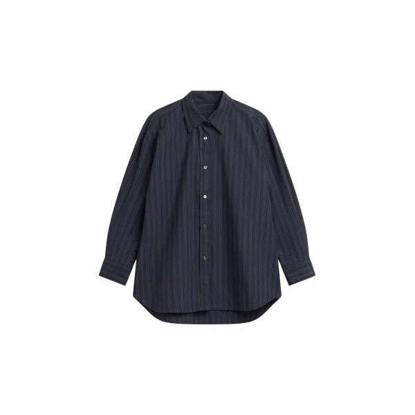 The Frankie Shop Toulon Shirt - Navy/Black Stripe - Oversized Minimalist Tops in Blue - Shop at Coveti