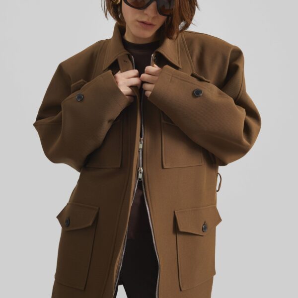 The Frankie Shop Trevose Padded Utility Jacket - Brown - Oversized Minimalist Jackets in Brown - Shop at Coveti