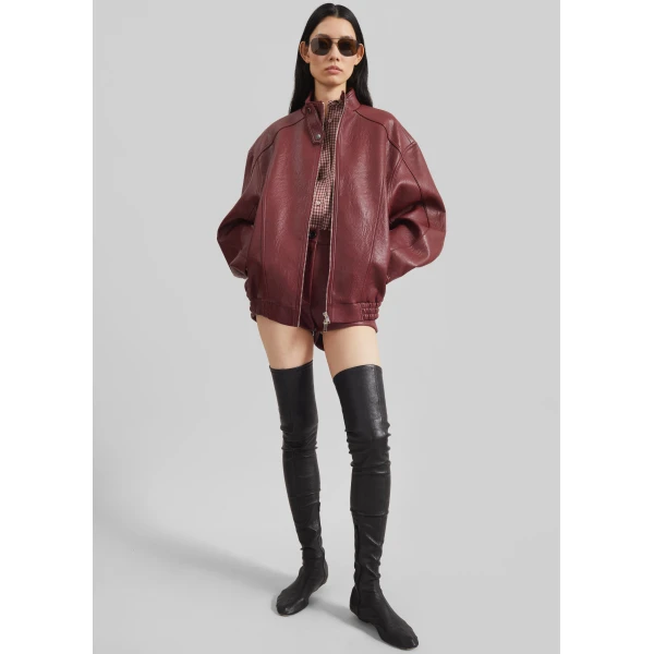 The Frankie Shop Troye Faux Leather Bomber Jacket – Burgundy, view 4