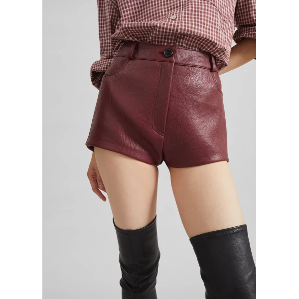 The Frankie Shop Troye Faux Leather Hot Pants – Burgundy, view 2