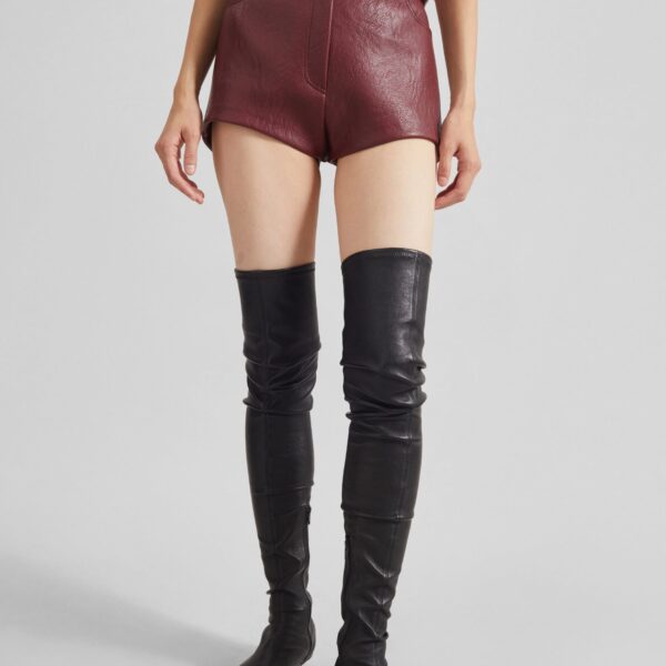 The Frankie Shop Troye Faux Leather Hot Pants - Burgundy - Oversized Minimalist Pants in Red - Shop at Coveti