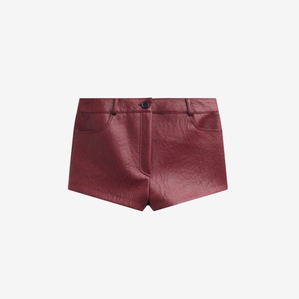 The Frankie Shop Troye Faux Leather Hot Pants - Burgundy - Oversized Minimalist Pants in Red - Shop at Coveti