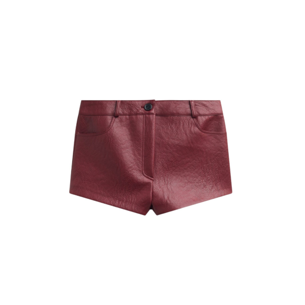 The Frankie Shop Troye Faux Leather Hot Pants - Burgundy - Oversized Minimalist Pants in Red - Shop at Coveti
