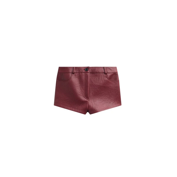 The Frankie Shop Troye Faux Leather Hot Pants - Burgundy - Oversized Minimalist Pants in Red - Shop at Coveti