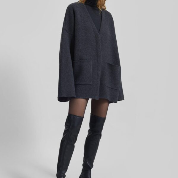 The Frankie Shop Tynset Oversized Cardigan - Charcoal - Oversized Minimalist Knitwear in Blue - Shop at Coveti
