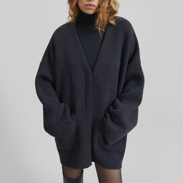 The Frankie Shop Tynset Oversized Cardigan - Charcoal - Oversized Minimalist Knitwear in Blue - Shop at Coveti