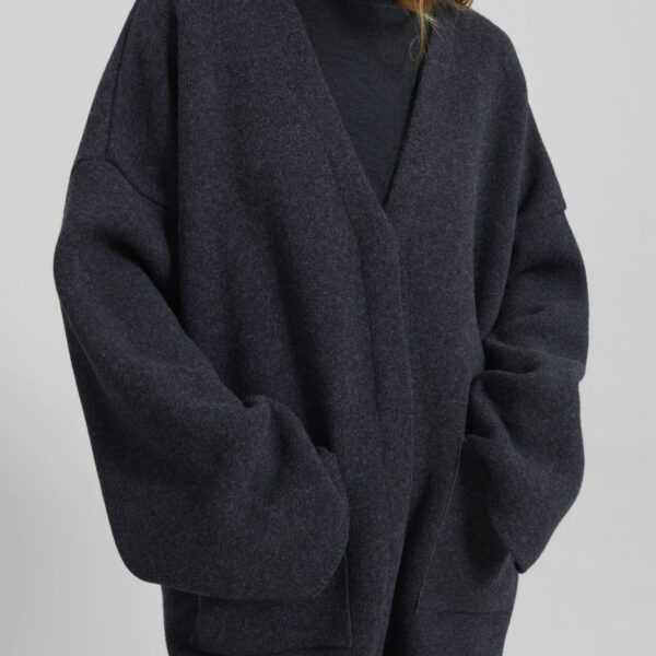 The Frankie Shop Tynset Oversized Cardigan - Charcoal - Oversized Minimalist Knitwear in Blue - Shop at Coveti