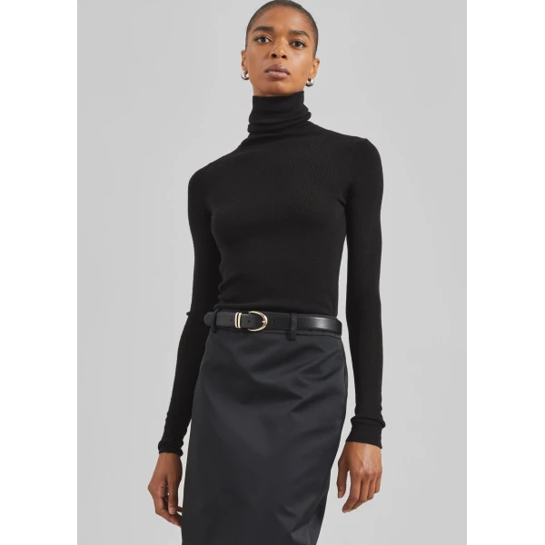 The Frankie Shop Utica Thin Turtleneck Sweater - Black - Oversized Minimalist Knitwear in Black - Shop at Coveti