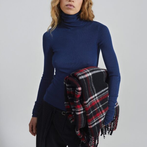 The Frankie Shop Utica Thin Turtleneck Sweater - Blue - Oversized Minimalist Knitwear in Blue - Shop at Coveti