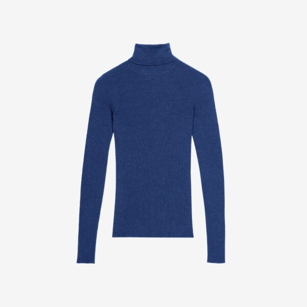 The Frankie Shop Utica Thin Turtleneck Sweater - Blue - Oversized Minimalist Knitwear in Blue - Shop at Coveti