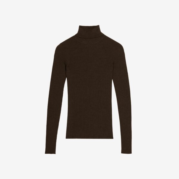 The Frankie Shop Utica Thin Turtleneck Sweater - Brown - Oversized Minimalist Knitwear in Brown - Shop at Coveti