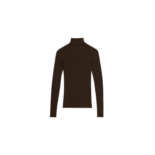 The Frankie Shop Utica Thin Turtleneck Sweater - Brown - Oversized Minimalist Knitwear in Brown - Shop at Coveti