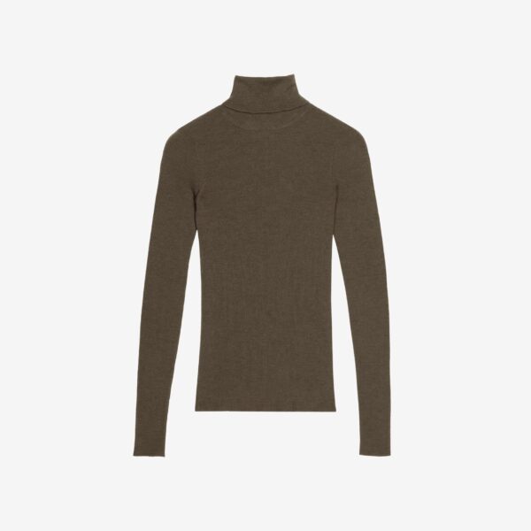 The Frankie Shop Utica Thin Turtleneck Sweater - Olive - Oversized Minimalist Knitwear in Green - Shop at Coveti