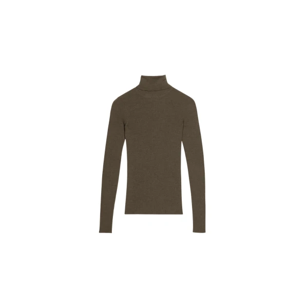 The Frankie Shop Utica Thin Turtleneck Sweater - Olive - Oversized Minimalist Knitwear in Green - Shop at Coveti