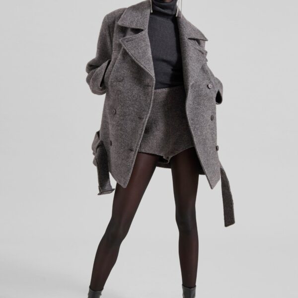 The Frankie Shop Vail Brushed Wool Hot Pants - Grey Melange - Oversized Minimalist Pants in Grey - Shop at Coveti