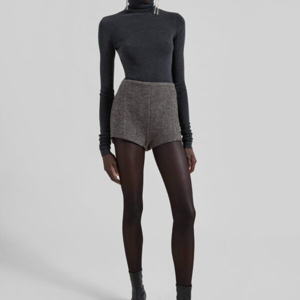 The Frankie Shop Vail Brushed Wool Hot Pants - Grey Melange - Oversized Minimalist Pants in Grey - Shop at Coveti