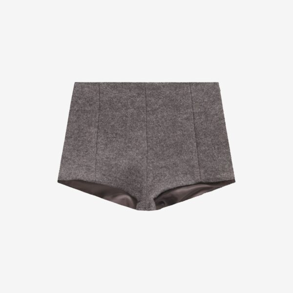 The Frankie Shop Vail Brushed Wool Hot Pants - Grey Melange - Oversized Minimalist Pants in Grey - Shop at Coveti