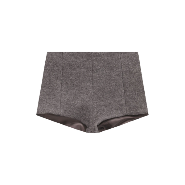 The Frankie Shop Vail Brushed Wool Hot Pants - Grey Melange - Oversized Minimalist Pants in Grey - Shop at Coveti
