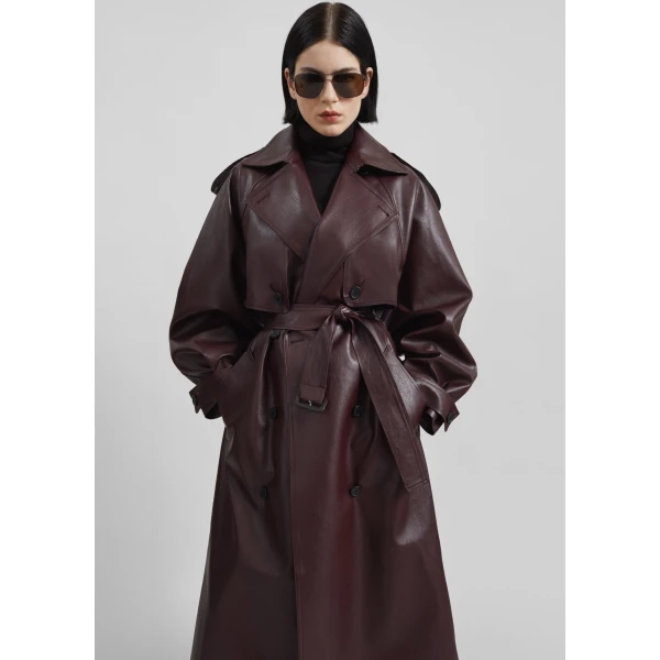 The Frankie Shop Vandve Faux Leather Trench – Burgundy Coat, view 3