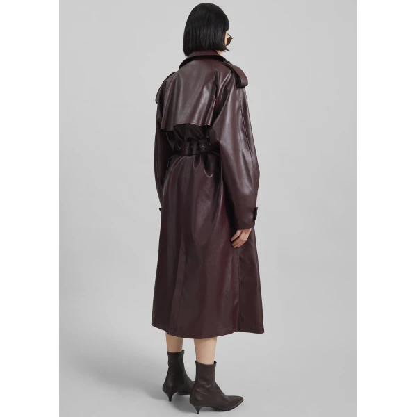 The Frankie Shop Vandve Faux Leather Trench – Burgundy Coat, view 7