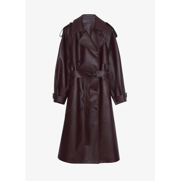 The Frankie Shop Vandve Faux Leather Trench – Burgundy Coat, view 8