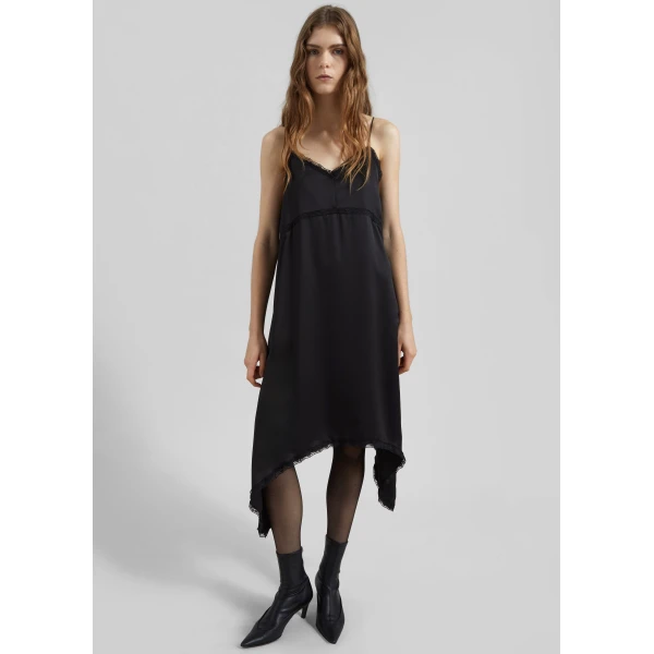 The Frankie Shop Velanne Satin Lace Trim Dress – Black, view 2