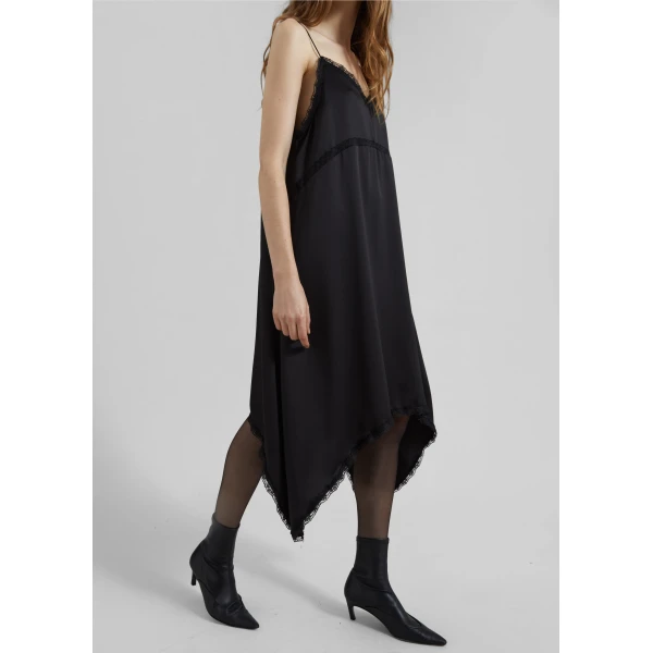 The Frankie Shop Velanne Satin Lace Trim Dress – Black, view 3