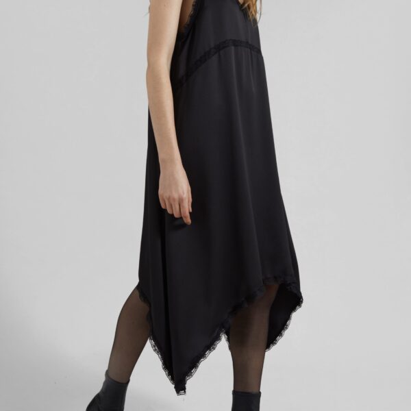 The Frankie Shop Velanne Satin Lace Trim Dress - Black - Oversized Minimalist Dresses in Black - Shop at Coveti