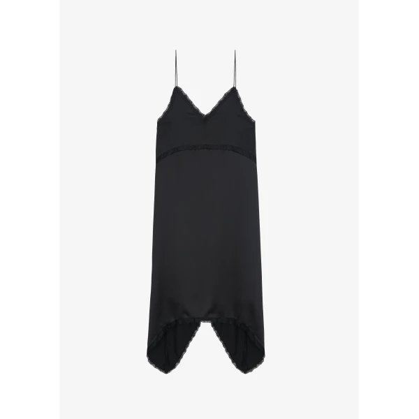 The Frankie Shop Velanne Satin Lace Trim Dress – Black, view 7