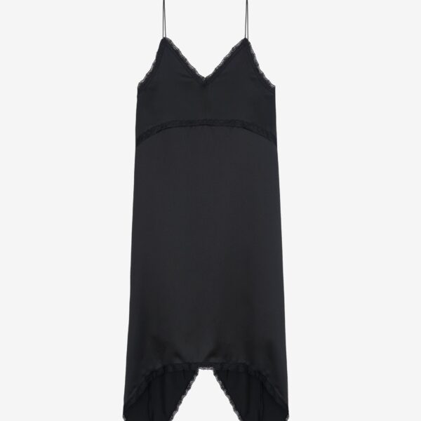 The Frankie Shop Velanne Satin Lace Trim Dress - Black - Oversized Minimalist Dresses in Black - Shop at Coveti
