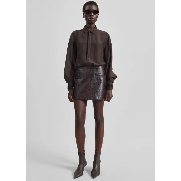 The Frankie Shop Verlin Sheer Chiffon Tie Cuff Shirt – Dark Brown, view 8