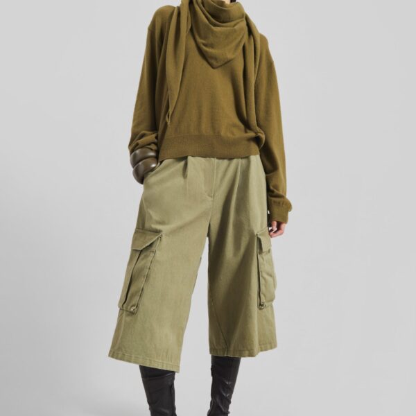 The Frankie Shop Vermont Scarf Sweater - Olive - Oversized Minimalist Knitwear in Green - Shop at Coveti