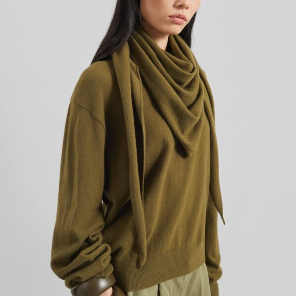 The Frankie Shop Vermont Scarf Sweater - Olive - Oversized Minimalist Knitwear in Green - Shop at Coveti