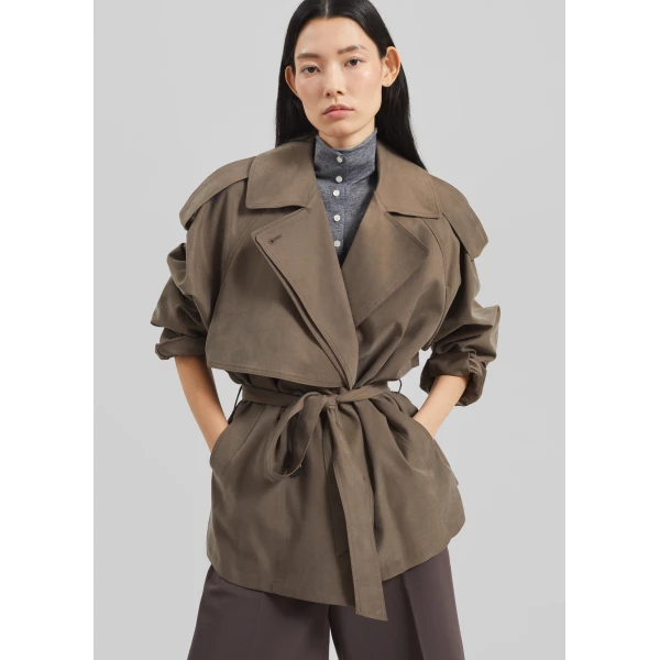 The Frankie Shop Vesoul Short Trench – Brown, view 2
