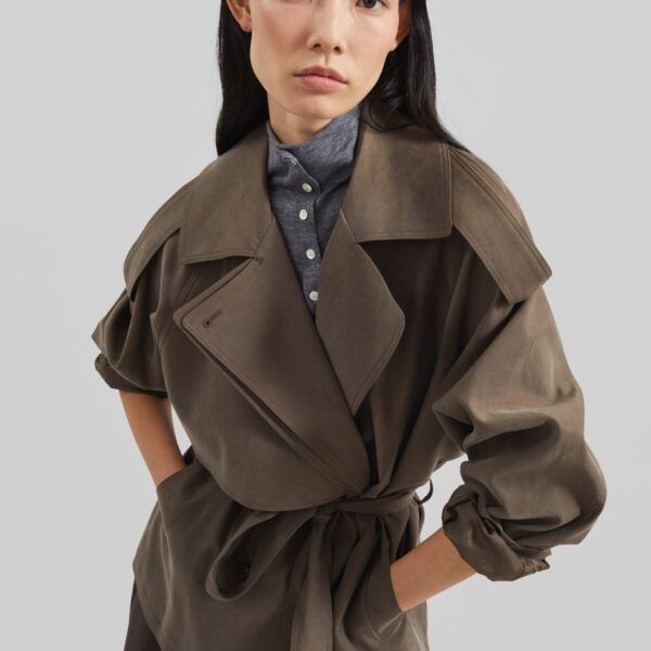The Frankie Shop Vesoul Short Trench - Brown - Oversized Minimalist Shorts in Brown - Shop at Coveti