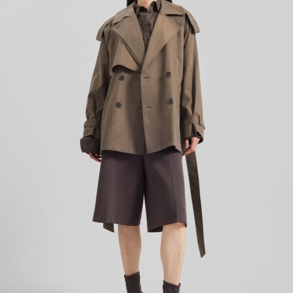 The Frankie Shop Vesoul Short Trench - Brown - Oversized Minimalist Shorts in Brown - Shop at Coveti