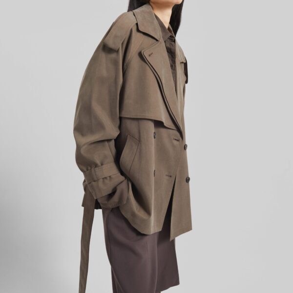 The Frankie Shop Vesoul Short Trench - Brown - Oversized Minimalist Shorts in Brown - Shop at Coveti