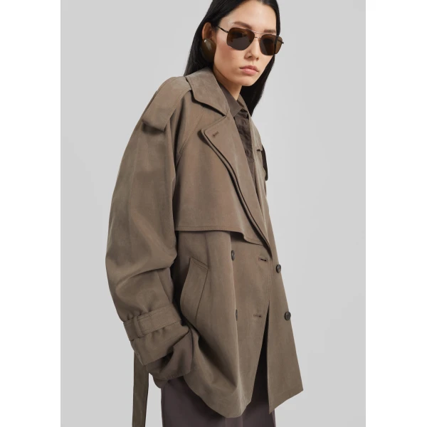 The Frankie Shop Vesoul Short Trench – Brown, view 7