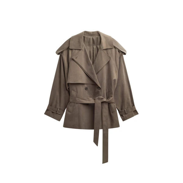 The Frankie Shop Vesoul Short Trench - Brown - Oversized Minimalist Shorts in Brown - Shop at Coveti