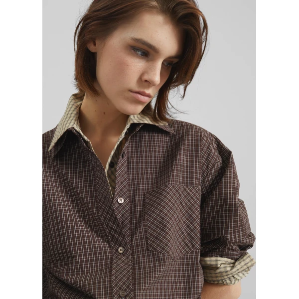 The Frankie Shop Vesta Cotton Shirt – Brown Plaid, view 2