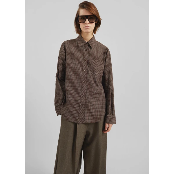 The Frankie Shop Vesta Cotton Shirt – Brown Plaid, view 3