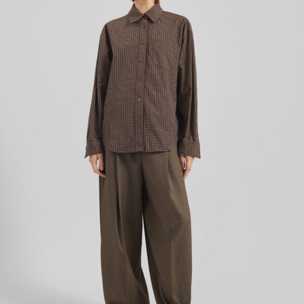 The Frankie Shop Vesta Cotton Shirt - Brown Plaid - Oversized Minimalist Tops in Brown - Shop at Coveti