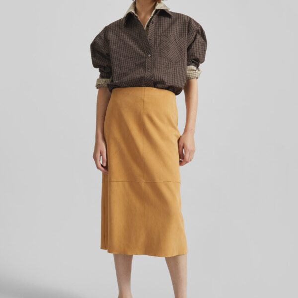 The Frankie Shop Vesta Cotton Shirt - Brown Plaid - Oversized Minimalist Tops in Brown - Shop at Coveti