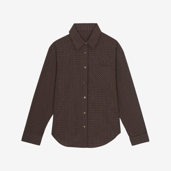 The Frankie Shop Vesta Cotton Shirt - Brown Plaid - Oversized Minimalist Tops in Brown - Shop at Coveti
