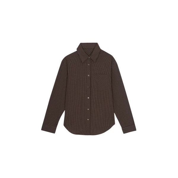 The Frankie Shop Vesta Cotton Shirt - Brown Plaid - Oversized Minimalist Tops in Brown - Shop at Coveti