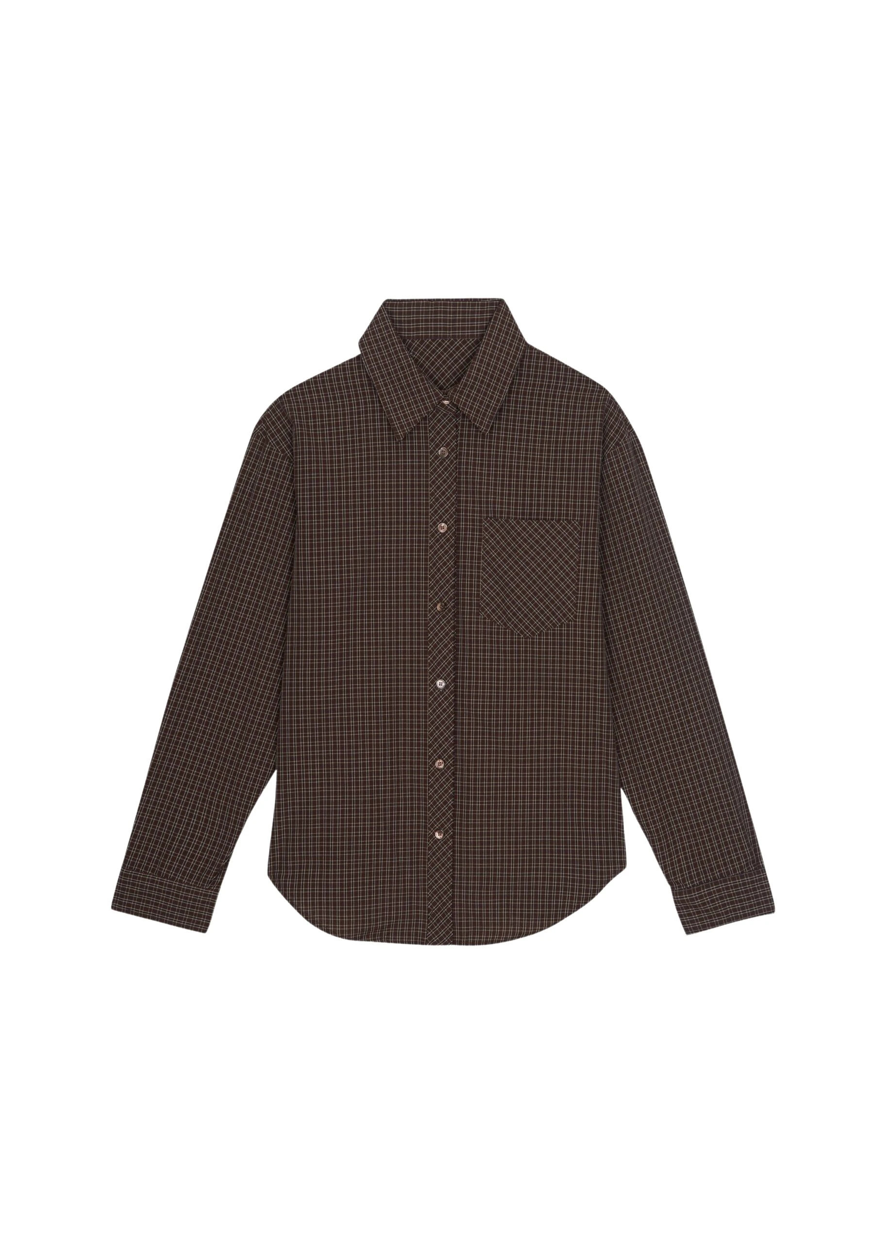 The Frankie Shop Vesta Cotton Shirt - Brown Plaid - Oversized Minimalist Tops in Brown - Shop at Coveti
